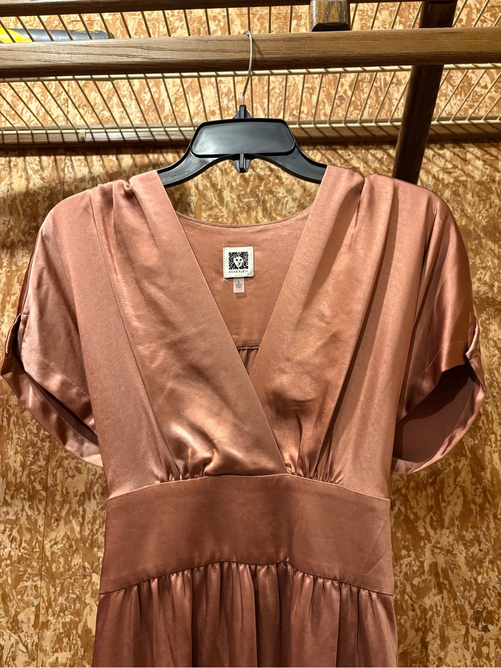 Anne Klein Rose Copper Satin V-Neck Dress